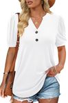 CHICZONE Tunic Tops Women Summer V Neck Shirts Short Sleeve T-Shirt Blouses Ladies Tunics Loose Fashion Cute Work Basic Casual Tops for Leggings White Large