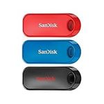 SanDisk 32GB Cruzer Snap USB 2.0 Flash Drives Black/Blue/Red (3-pack)