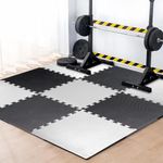 EASY HOME Gym Mats for Floor for Home and Living Room, Interlocking Rubber Floor Gym Mat for Workout at Home, Super Absorbent EVA Foam Workout Mat- 60x60cm - 12mm, Black & Grey (16 Tiles - 64Sqft)