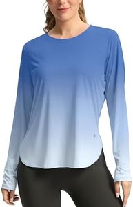 Women's Sun Shirts UPF 50+ Long Sleeve UV Protection Shirt Lightweight Quick Dry Workout Hiking Tops for Women(Blue/White Gradient,L)