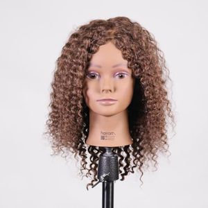 HairArt-Jamilah-100% Human & Curly Hair Mannequin Head, 12 Inches Long, Brown Tight Curls, 7MM Curl Pattern