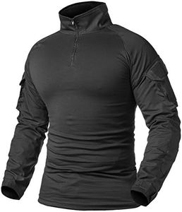 ReFire Gear Men's Military Tactical Army Combat Long Sleeve Shirt Slim Fit Camo T-Shirt with 1/4 Zipper, Black, US Large(Tag XXL)