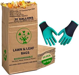 AimGrowth 10 Count 30 Gallon Lawn and Leaf Bags with Gardening Gloves, 2-Ply Heavy Duty Large Kraft Paper Bags | Tear Resistant Yard Waste Bag for Grass Clippings, Wet and Dry Leaves, Weeds, and Twigs