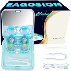 Contact Lens Cleaner Machine EV Pro, Portable Physical Technology Deep Clean Soft Lens with LED Light Tweezer Soak Case Kit, Magnetic Cleaning Slot USB Charger for Long-Term Colored Lens & RGP Lens