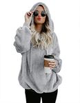 iWoo Women Jumpers Sweatshirt Hoodie Long Sleeve Zipper Pocket Fleece Hooded Loose Plus Size Pullover(Light Grey,S)