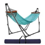 ‌Goutime Extra Large Double Hammock with Stand, Portable & Collapsible, 550 lbs Capacity, 3-Level Adjustable Up to 10 Feet, Double Layer Design, Carry Bag Included, Sky Blue