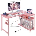 COMHOMA L Shaped Gaming Desk with Power Outlets Corner Computer Desk 110x80CM with Shelves Headphone Hook PC Table Workstation for Home Office Bedroom (Pink, 110CM)