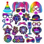 25Pcs Neon Photo Booth Props Glow Party Photo Booth Accessories for Birthday Wedding Christmas Carnival Party Supplies Decoration Funny Selfie Props