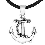 DonDon Mens Leather Necklace 19.7" 50 cm with Stainless Steel Pendant Anchor Sailing Boat