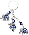 Bravo Team 3 Silver Elephant and Evil Eye Keychain Ring, Sign of Protection & Blessing, Evil Eye Charm as Home Keys, Purse & Bags Decorative Accessories, Car Swinging Ornament