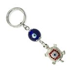 AUGEN Premium Blue Evil Eye Red Turtle Design Keychain Metal Vastu Good Luck Charm Protection With Key Ring Anti-Rust (Pack Of 1)