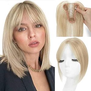 UDU Hair Toppers for Women Real Human Hair Human Hair Toppers with Bangs Clip In Bangs Wiglets Hair Pieces for Women with Thinning Hair Hair Loss Cover Gray Hair