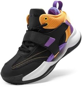 DREAM PAIRS Boys Girls Basketball Shoes Little Kid Big Kid Non-Slip Sport Athletic Sneakers Boys Comfortable Durable School Training Shoes Black/Gold/Purple Size 2 Little Kid SDBS2302K