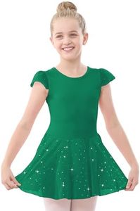 Stelle Ballet Leotards for Girls Dance Leotard with Skirt Toddler Pink Ballet Outfit Ruffle Sleeve Kids Dance Dress（BA002-Green,8-9Years