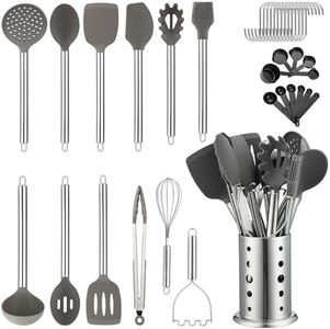 Set di utensili da cucina, Kyraton 38 pezzi di utensili da cucina in silicone antiaderente, set di cucchiai e spatole con robusto supporto per utensili in acciaio inox, lavabili in lavastoviglie