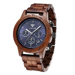 VICVS Men's Wooden Watch, Natural red Sandalwood/Black Walnut Japanese Quartz Multi-Function Chronograph (Sandalwood)