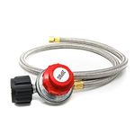 GasOne - 2113 Propane Regulator and Steel Braided Hose - 4 ft High Pressure Propane 0-20 PSI Adjustable Propane Regulator with Hose QCC-1 Type