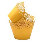 KOSTOO 50Pcs Cupcake Wrappers Hollowing Out Crown Bake Cake Paper Lace Laser Cut Liner Baking Cup Wraps Muffin for Wedding Party Birthday Decoration (Gold)