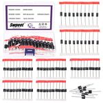 Swpeet 70Pcs 7 Types of Schottky Rectifier Diode Kit, Including 10SQ045 10SQ050 15SQ045 SR5100 SR560 10A10 20SQ045 Diodes 5A 10A 15A 20A 45V 50V 60V 100V Solar Panel Blocking Diodes