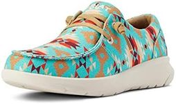 ARIAT Women's Saddle Southwestern Print Turquoise Casual Lace-Up Hilo Moc Toe, Turquoise Saddle Blanket, 7.5