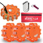 Marcala 4-Pack Rechargeable LED Emergency Road Flares | Large 1200mah Battery for Longer Run Time | Red Diode Road Emergency Light for High Visibility | Rechargeable LED Flares w/Included USB-C Cable