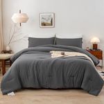 BOHOPOPM Ultra-Soft Full Size Comforter Sets - Cozy Polycotton Fabric - 1 Comfortable Down Alternative Comforter & 2 Pillowcase - All Season Lightweight but Warm Comfy Bed Blanket Quilt Dark Grey