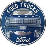 HangTime Ford Truck Sign, Vintage Metal Decor with Classic Old F-Series Pick-Up, 12 Inch Round Wall Art