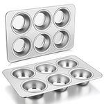 P&P CHEF Muffin Pan Cupcake Pans Set of 2, Stainless Steel Muffin Pans (6-Cups), For Mini Brownie Tart Quiches, Healthy & Durable, Quick Release & Easy Clean, Dishwasher Safe