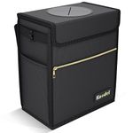 K KNODEL Car Bin, Car Bin with Cover, Leak-Proof Car Bin Bag with Storage Pockets, Waterproof Drink Cooler Hanging for Headrest (Large, Black)