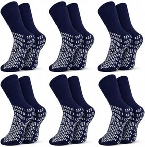 HCS XL Non-Slip Hospital Socks with Grips for Women & Men (6 Pairs) - 360 All-Around Tread Non-Slip Sock for Elderly/Seniors - Hospital Grip Socks, Fall Risk Patient Slippers (Navy, XL)
