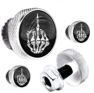 4 Silver KNURLED Billet License Plate TAG Frame Fastener Bolts - SKULL FINGER FU