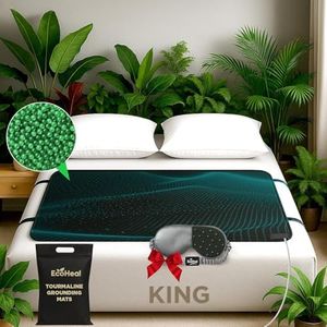 ECOHEAL Grounding Mat for Bed with PU Leather and Tourmaline, King 74.80"x26.77" - Includes Grounding Cord, Instruction Manual, and Sleep Mask with Tourmaline and Silver