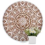 Hanobe Round Decorative Coffee Tray: Rustic White Table Tray Decor Farmhouse Centerpiece Wood Circle Tray Floral Serving Trays for Kitchen Counter Boho Ottoman Tray for Home