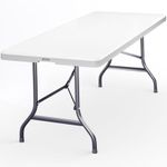 CASARIA® Folding Garden Table 220x70cm | Foldable Weatherproof Plastic Steel Buffet Trestle Table | Portable Carrying Handle Stable Balcony Patio Picnic Dining Camping | White