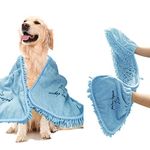 Patas Lague Absorbent Dog Towel, Extra Large 35''x15'' Quick Drying Dog Bath Towel with Hand Pockets, Microfiber Shammy Pet Towel for Dog and Cat, Machine Washable (Blue)