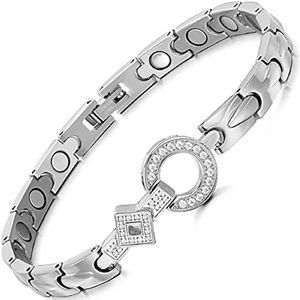 Rainso Elegant Womens Titanium Steel Health Magnetic Therapy Bracelets Pain Relief for Arthritis Adjustable (Silver)