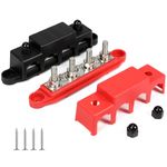 Heart Horse Power Distribution Block Bus Bar 5/16'' Terminal Stud 4 Post with Cover 250 Amp Rating for Marine Automotive and Solar Wiring RV Boat (250A, 5/16'', Red+Black)