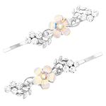 Rosemarie & Jubalee Women's Crystal Aurore Boreale Flower Rhinestone Vine Leaf Sprig Bobby Pins Hair Clip Barrette (Silver Tone)