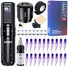 Mast Tattoo Gun Kit, Fold2 Pro Wireless Rotary Pen Machine, Motor by Mcore, 7 Strokes Length, Tattoo Needles Cartridges, Black Ink for Tattoo Aritsts