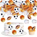 Ercadio 40 PCS Edible Balls Cupcake Toppers Ball Cupcake Picks Basketball Football Baseball Rugby Combination Cupcake Decorations for Sport Theme Baby Shower Kids Birthday Party Cake Supplies