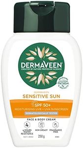 DermaVeen Sensitive Sun SPF 50+ Moisturising UVB + UVA Sunscreen Face & Body Cream 250g With Natural Colloidal Oatmeal| 4 Hours Water Resistance | Lightweight, Absorbs Easily Into Skin | Can Aid In The Prevention Of Solar Keratosis, Sunspots And Premature Skin Ageing |Free From Fragrances, Parabens, Lanolin, Artificial Colours & Dyes, Alcohol (Ethanol)