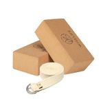 WiseLife Cork Yoga Block | Yoga Brick Combo Extra Large Size, High Density Premium Cork Material, Odour Resistant, Soft Surface for balance, support & performance (Cork Block + Belt)