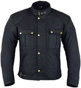 Texpeed Mens Waxed Cotton Waterproof Motorcycle Motorbike Biker Jacket With Black CE Armour (EN 1621-1) 2XL