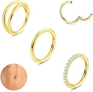 Sanfenly 3Pcs 14G 1.6MM Belly Button Bars for Women Surgical Steel Belly Button Piercing Silver Gold Helix Cartilage Hoop Earring Piercing Septum Piercing Belly Ring Belly Bar Body Piercing Jewellery