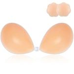 CatoFree Invisible Strapless Push Up Bra, Adhesive Silicone Backless Bra Reusable Sticky Bra with 2Pcs Nipple Covers for Evening Dress, Wedding Dress and Backless Strapless Clothing (D, Nude)