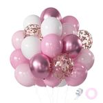 Pink and White Balloons, 60 pcs 12 inch Pink White Confetti Balloons, Chrome pink Latex Balloons for Wedding, girls birthday, Baby Shower, Pink party Decorations