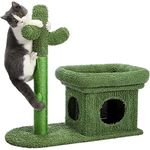 PEQULTI Cat Condo 3 in 1 Cactus Kitten House and Medium Bed, Cat Scratching Post for Indoor Cats with Natual Sisal Rope and Cat Toy Dangling Sisal Ball, Green Hammock