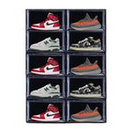 Bear Care Plastic Sneaker Storage Box - Black (Pack Of 10) | Front Opening Heavy Duty Shoe Box, Stackable Sneaker Crates With Magnetic Closure | Shoe Storage Organizer, Sneaker Storage Container