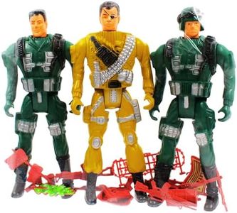 Mallexo Large Action Figure Army Soldiers Toy with Weapon for Kids 3PCs with 10 Diffrent Acessories Guns Fighter Jet Military Base Figures Playsets for Boys and Girls Police Figures Gifts 3+ Year