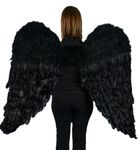 Touch of Nature Black Adult Angel Wings - 52" by 36" - Halo Included - Black Feather Wing - Costume Wings - Large Angel Wings